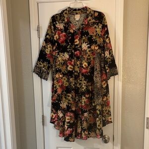 Zadie B’S Floral Black and Red Button-Up Dress